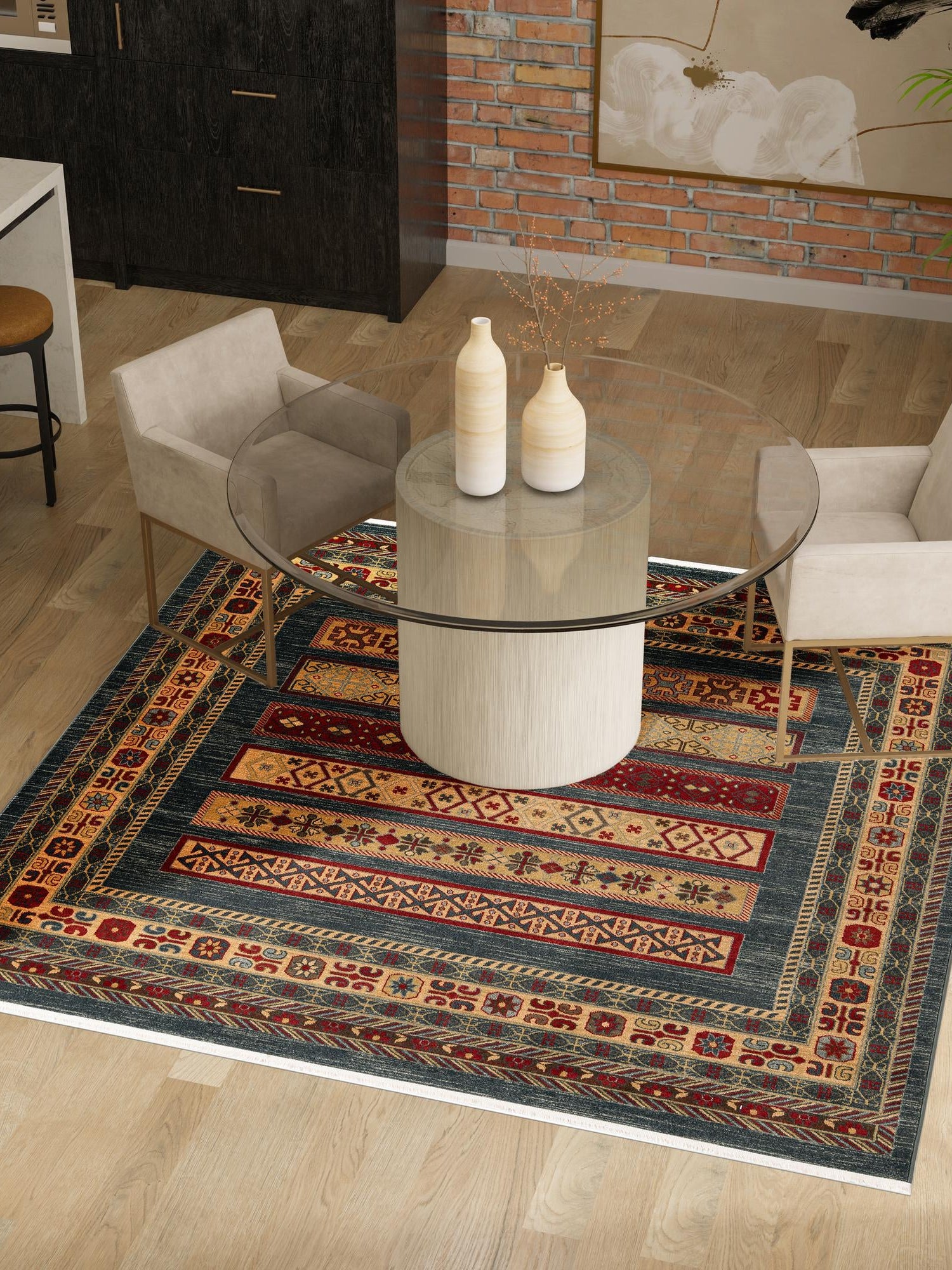 Blue 12' x 12' Fars Square Area Rug 100% Polypropylene Unique Traditional Carpet for Classical Living, Dining Room & Office Spaces for Sale at Rug Engine