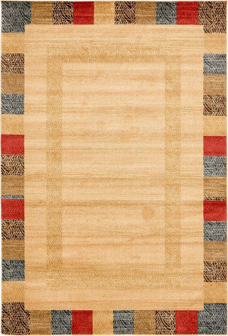 Beige 6' 1 x 9' Fars Rectangle Area Rug 100% Polypropylene Unique Traditional Carpet for Classical Living, Dining Room & Office Spaces for Sale at Rug Engine