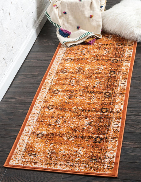 Terracotta and White 3' x 9' 10 Imperial Runner Area Rug 100% Polypropylene With Cotton Backing Traditional Vintage Distressed Design Carpet for Sale at Rug Engine