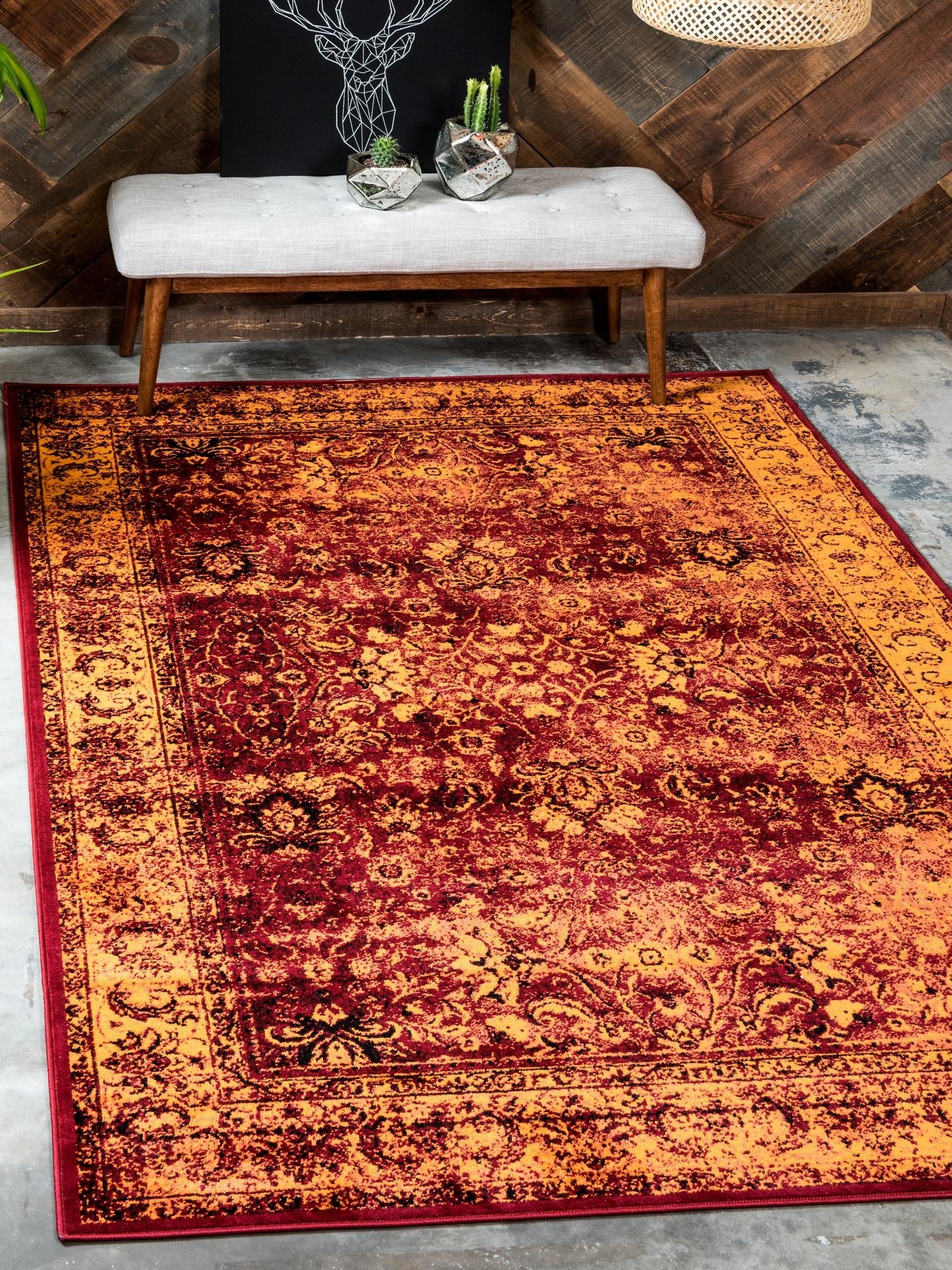 Red 4' 1 x 6' 1 Imperial Rectangle Area Rug 100% Polypropylene With Cotton Backing Traditional Vintage Distressed Design Carpet for Sale at Rug Engine