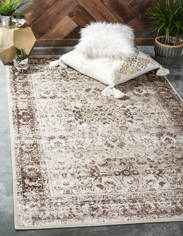 Cream 8' x 11' 6 Imperial Rectangle Area Rug 100% Polypropylene With Cotton Backing Traditional Vintage Distressed Design Carpet for Sale at Rug Engine