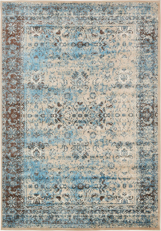 Ivory and Blue 7' 1 x 10' Imperial Rectangle Area Rug 100% Polypropylene With Cotton Backing Traditional Vintage Distressed Design Carpet for Sale at Rug Engine