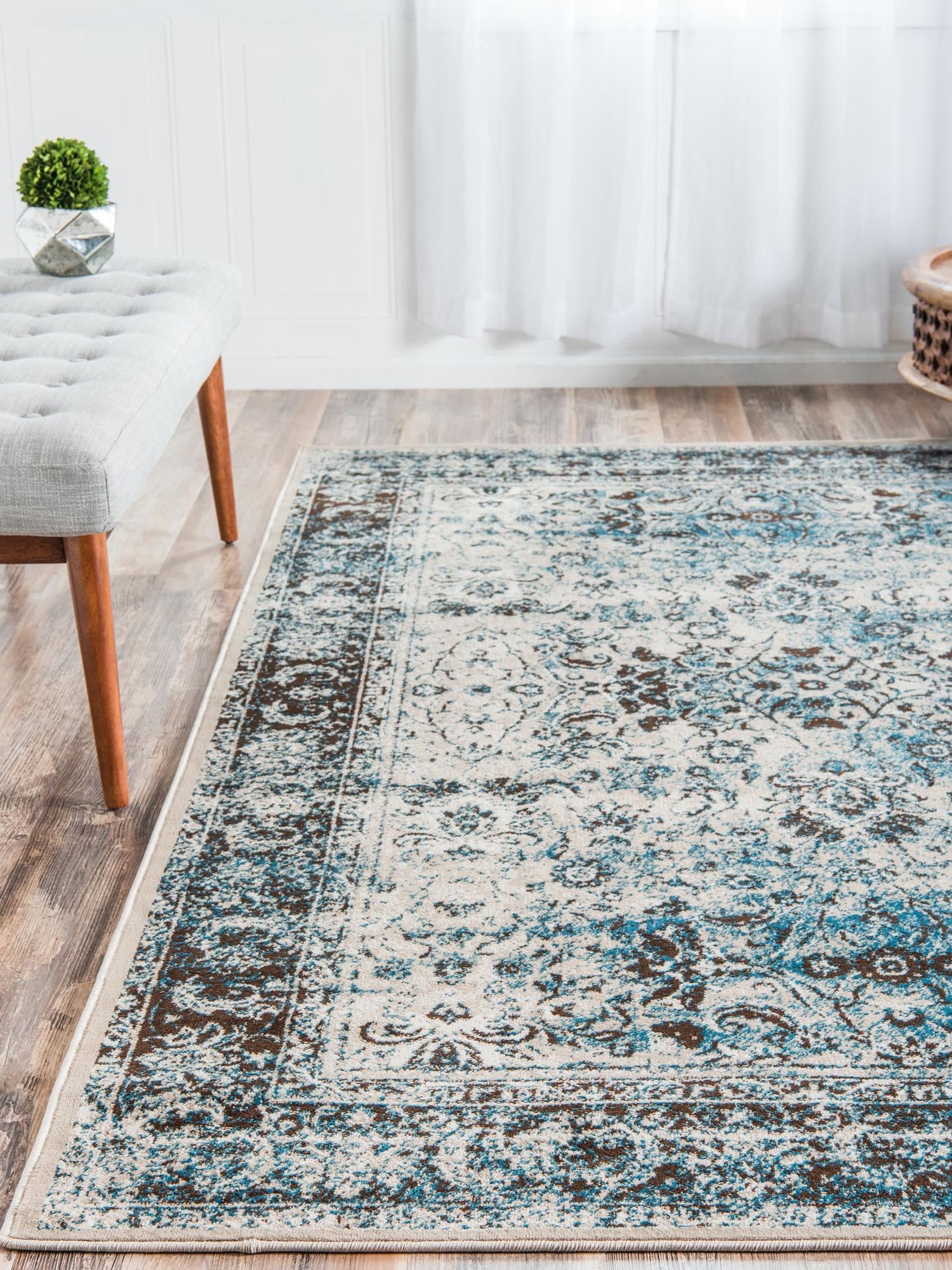 Ivory and Blue 2' x 3' 1 Imperial Rectangle Area Rug 100% Polypropylene With Cotton Backing Traditional Vintage Distressed Design Carpet for Sale at Rug Engine