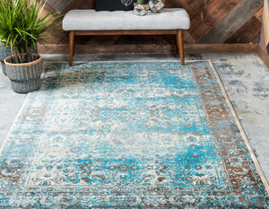 Ivory and Blue 10' x 13' 1 Imperial Rectangle Area Rug 100% Polypropylene With Cotton Backing Traditional Vintage Distressed Design Carpet for Sale at Rug Engine