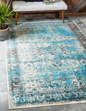 Ivory and Blue 10' x 13' 1 Imperial Rectangle Area Rug 100% Polypropylene With Cotton Backing Traditional Vintage Distressed Design Carpet for Sale at Rug Engine