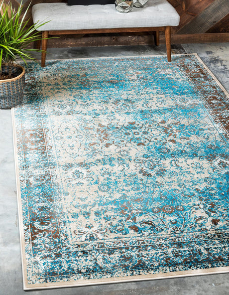 Ivory and Blue 7' 1 x 10' Imperial Rectangle Area Rug 100% Polypropylene With Cotton Backing Traditional Vintage Distressed Design Carpet for Sale at Rug Engine