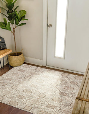 Cream 8' x 8' Rushmore Square Area Rug 55% Polypropylene & 45% Polyester Durable Quality Carpet for Indoor Home Decorating for Sale at Rug Engine
