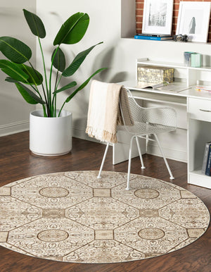 Cream 5' 1 x 5' 1 Rushmore Round Area Rug 55% Polypropylene & 45% Polyester Durable Quality Carpet for Indoor Home Decorating for Sale at Rug Engine