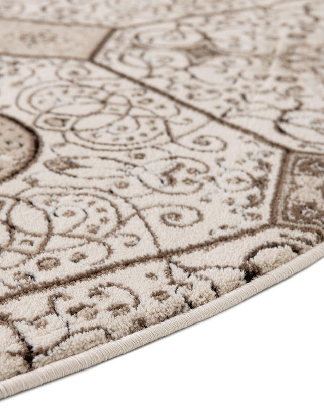 Cream 5' 1 x 5' 1 Rushmore Round Area Rug 55% Polypropylene & 45% Polyester Durable Quality Carpet for Indoor Home Decorating for Sale at Rug Engine