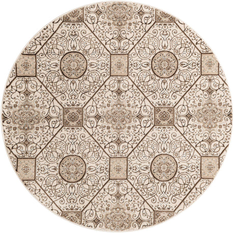 Cream 5' 1 x 5' 1 Rushmore Round Area Rug 55% Polypropylene & 45% Polyester Durable Quality Carpet for Indoor Home Decorating for Sale at Rug Engine