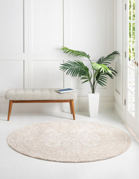 Beige 5' x 5' Rushmore Round Area Rug 55% Polypropylene & 45% Polyester Durable Quality Carpet for Indoor Home Decorating for Sale at Rug Engine