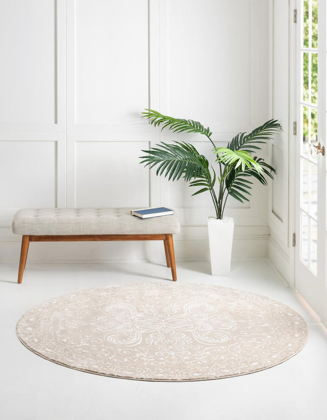 Beige 5' x 5' Rushmore Round Area Rug 55% Polypropylene & 45% Polyester Durable Quality Carpet for Indoor Home Decorating for Sale at Rug Engine