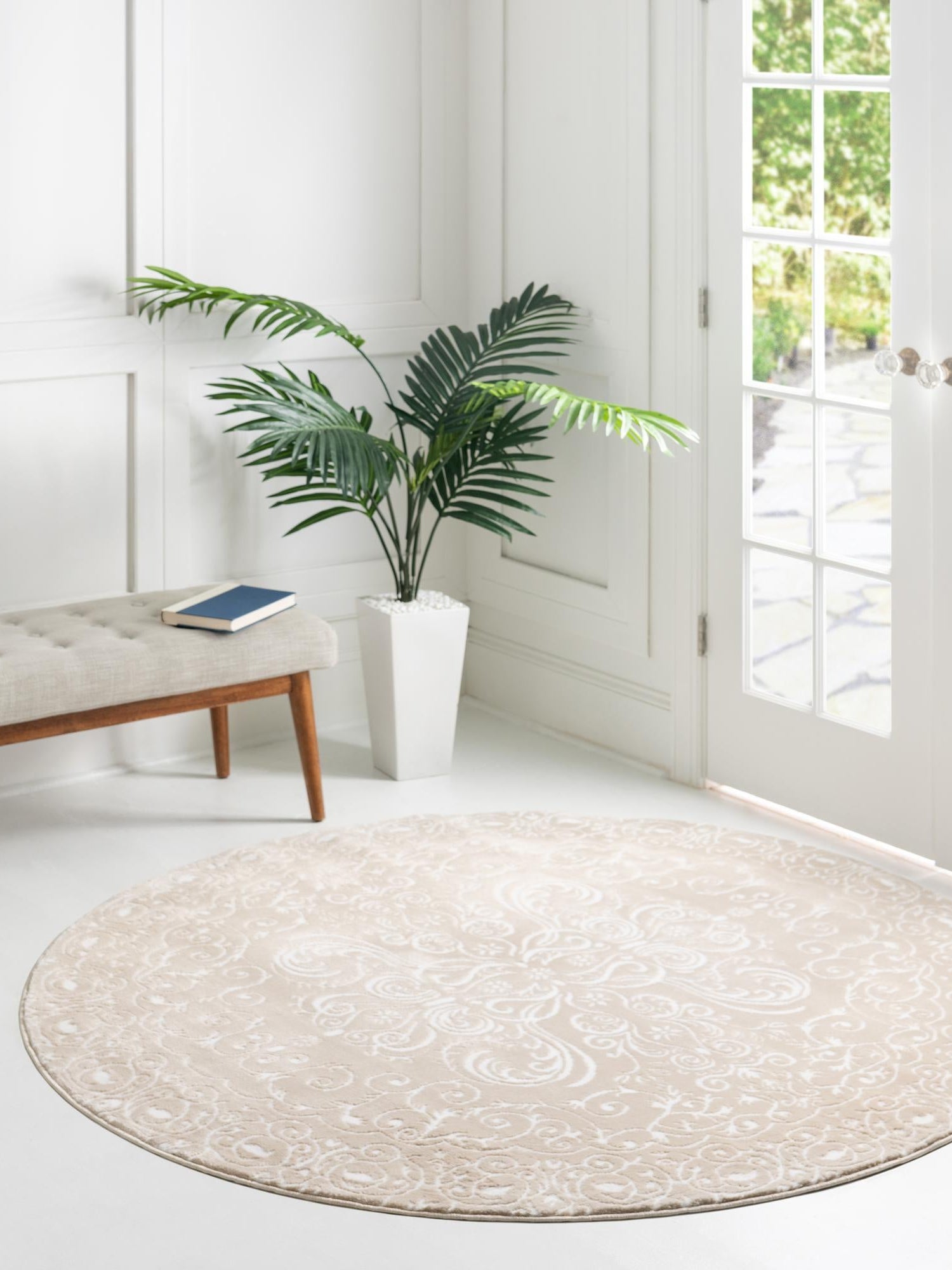 Beige 7' 10 x 7' 10 Rushmore Round Area Rug 55% Polypropylene & 45% Polyester Durable Quality Carpet for Indoor Home Decorating for Sale at Rug Engine