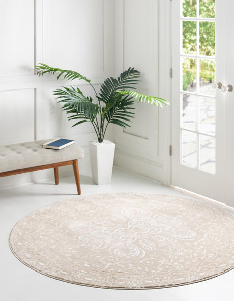 Beige 6' x 6' Rushmore Round Area Rug 55% Polypropylene & 45% Polyester Durable Quality Carpet for Indoor Home Decorating for Sale at Rug Engine