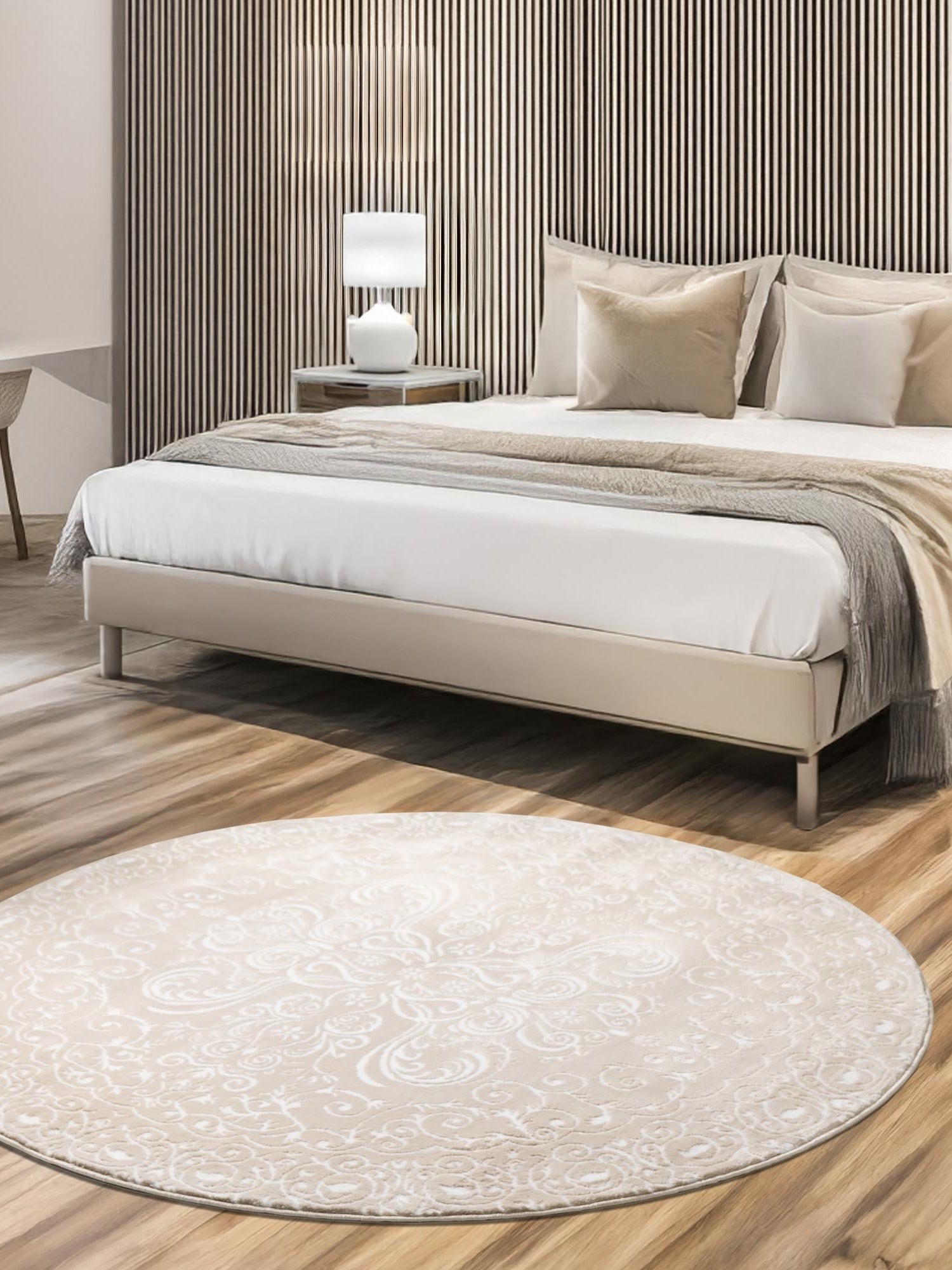 Beige 7' 10 x 7' 10 Rushmore Round Area Rug 55% Polypropylene & 45% Polyester Durable Quality Carpet for Indoor Home Decorating for Sale at Rug Engine