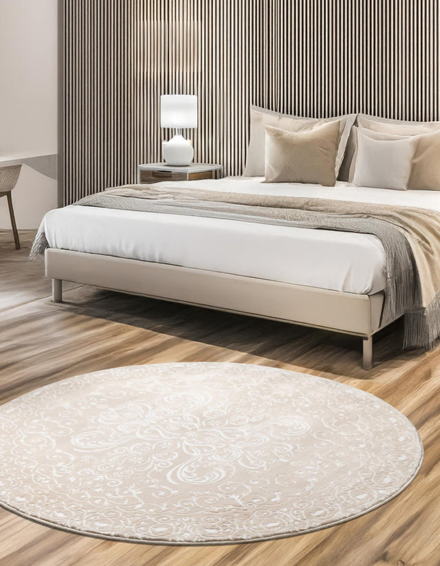 Beige 5' x 5' Rushmore Round Area Rug 55% Polypropylene & 45% Polyester Durable Quality Carpet for Indoor Home Decorating for Sale at Rug Engine