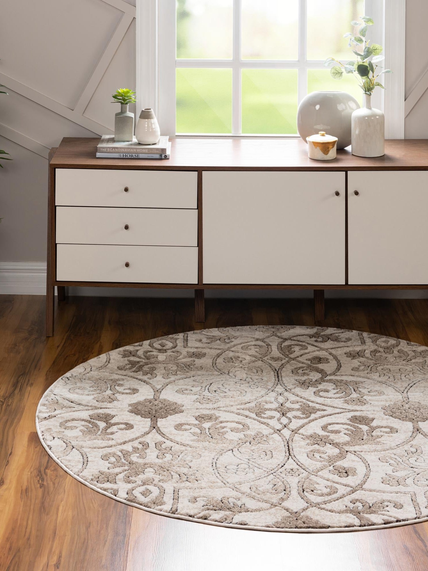 Dark Beige 5' 1 x 5' 1 Rushmore Round Area Rug 55% Polypropylene & 45% Polyester Durable Quality Carpet for Indoor Home Decorating for Sale at Rug Engine