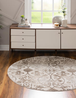 Dark Beige 5' 1 x 5' 1 Rushmore Round Area Rug 55% Polypropylene & 45% Polyester Durable Quality Carpet for Indoor Home Decorating for Sale at Rug Engine