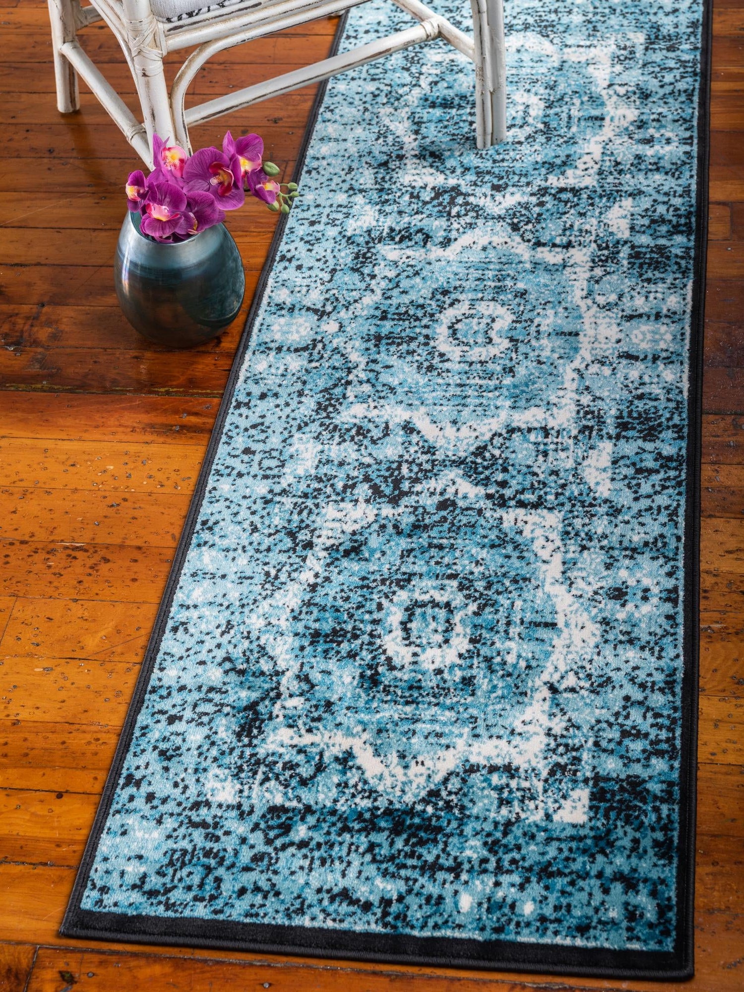 Blue 2' x 6' 1 Imperial Runner Area Rug 100% Polypropylene With Cotton Backing Traditional Vintage Distressed Design Carpet for Sale at Rug Engine