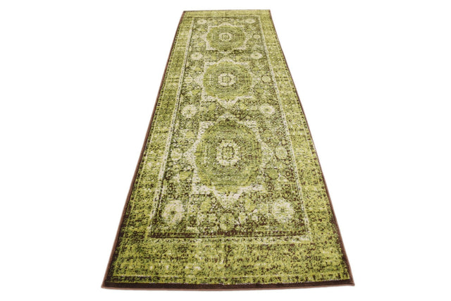 Light Green 3' x 9' 10 Imperial Runner Area Rug 100% Polypropylene With Cotton Backing Traditional Vintage Distressed Design Carpet for Sale at Rug Engine