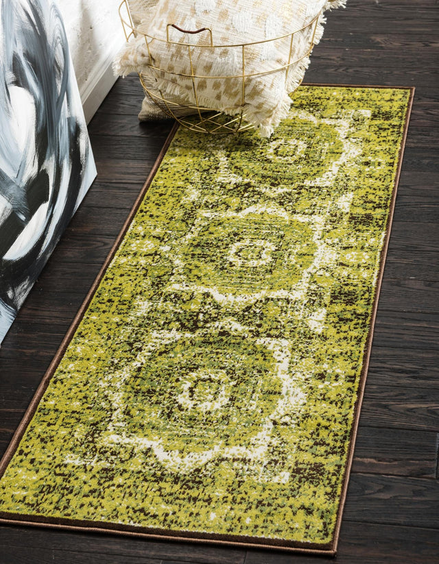 Light Green 3' x 9' 10 Imperial Runner Area Rug 100% Polypropylene With Cotton Backing Traditional Vintage Distressed Design Carpet for Sale at Rug Engine