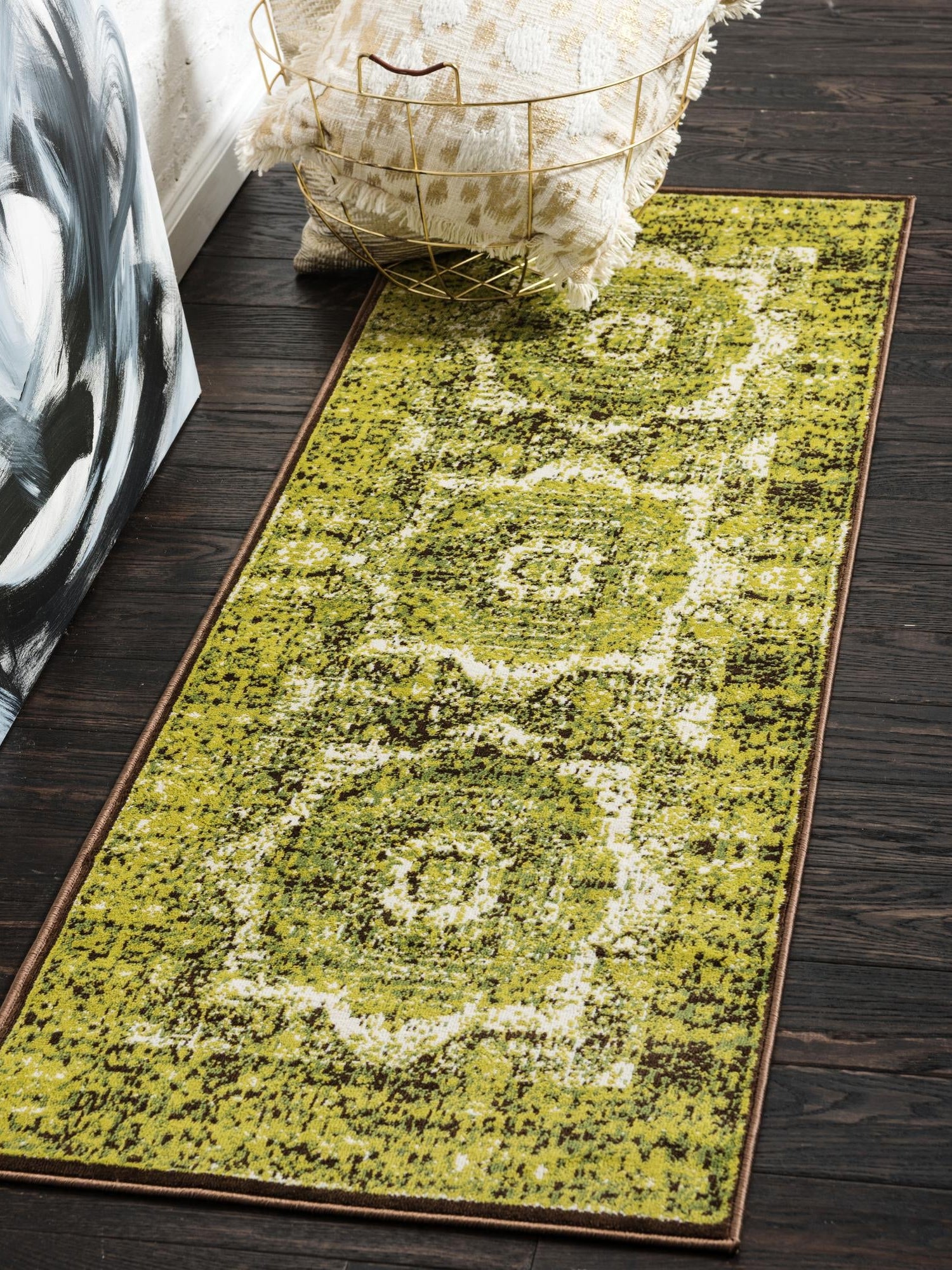 Light Green 2' x 6' 1 Imperial Runner Area Rug 100% Polypropylene With Cotton Backing Traditional Vintage Distressed Design Carpet for Sale at Rug Engine