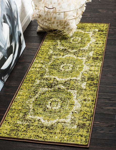Light Green 2' x 6' 1 Imperial Runner Area Rug 100% Polypropylene With Cotton Backing Traditional Vintage Distressed Design Carpet for Sale at Rug Engine