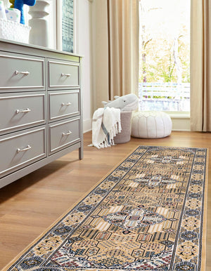 Beige 2' 11 x 13' 1 Narenj Runner Area Rug 85% Polypropylene & 15% Polyester Traditional Classic Carpet for Living, Dining, Bedrooms, Office for Sale at Rug Engine