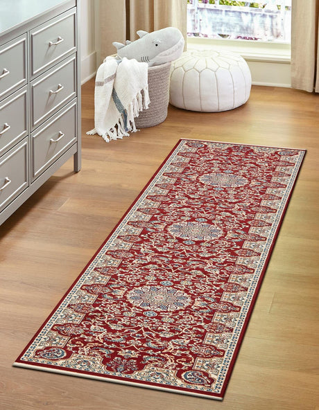 Burgundy 2' 11 x 13' 1 Narenj Runner Area Rug 85% Polypropylene & 15% Polyester Traditional Classic Carpet for Living, Dining, Bedrooms, Office for Sale at Rug Engine