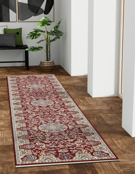 Burgundy 2' 11 x 13' 1 Narenj Runner Area Rug 85% Polypropylene & 15% Polyester Traditional Classic Carpet for Living, Dining, Bedrooms, Office for Sale at Rug Engine