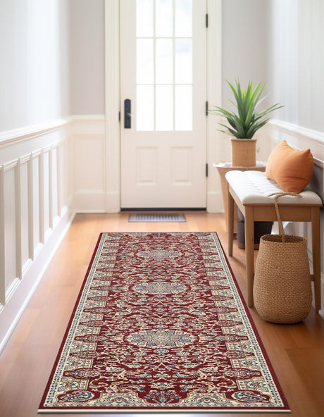 Burgundy 2' 11 x 13' 1 Narenj Runner Area Rug 85% Polypropylene & 15% Polyester Traditional Classic Carpet for Living, Dining, Bedrooms, Office for Sale at Rug Engine