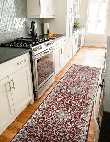 Burgundy 2' 11 x 13' 1 Narenj Runner Area Rug 85% Polypropylene & 15% Polyester Traditional Classic Carpet for Living, Dining, Bedrooms, Office for Sale at Rug Engine