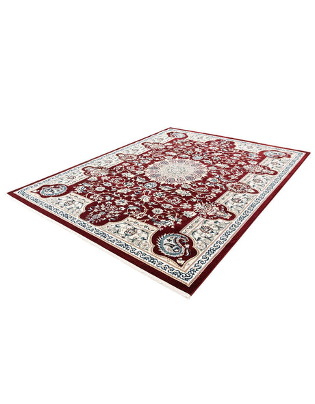 Burgundy 7' 10 x 10' Narenj Rectangle Area Rug 85% Polypropylene & 15% Polyester Traditional Classic Carpet for Living, Dining, Bedrooms, Office for Sale at Rug Engine