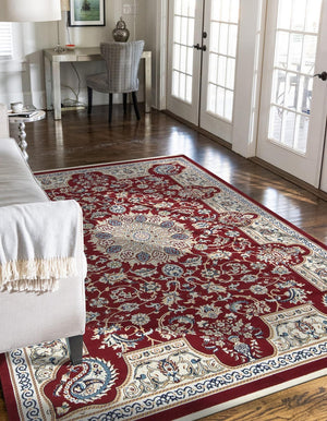Burgundy 7' 10 x 10' Narenj Rectangle Area Rug 85% Polypropylene & 15% Polyester Traditional Classic Carpet for Living, Dining, Bedrooms, Office for Sale at Rug Engine