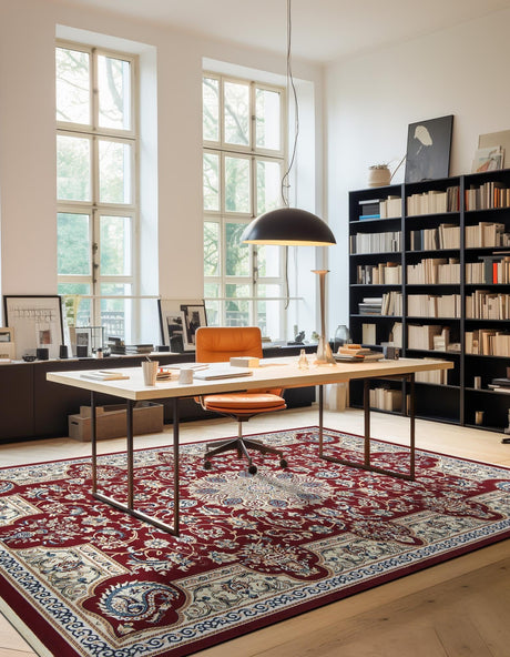 Burgundy 7' 10 x 10' Narenj Rectangle Area Rug 85% Polypropylene & 15% Polyester Traditional Classic Carpet for Living, Dining, Bedrooms, Office for Sale at Rug Engine