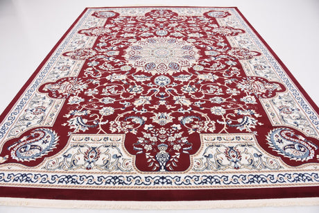 Burgundy 7' 10 x 10' Narenj Rectangle Area Rug 85% Polypropylene & 15% Polyester Traditional Classic Carpet for Living, Dining, Bedrooms, Office for Sale at Rug Engine