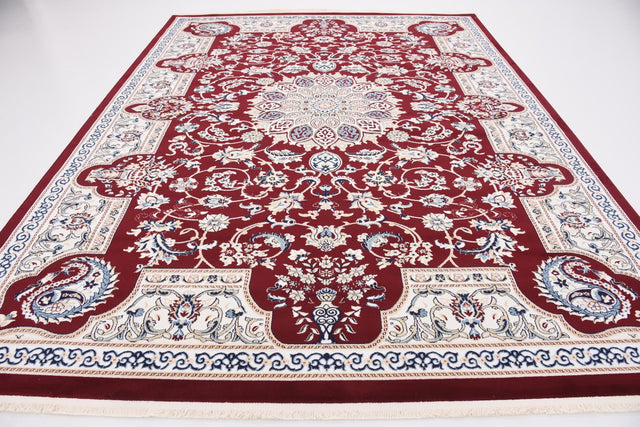 Burgundy 7' 10 x 10' Narenj Rectangle Area Rug 85% Polypropylene & 15% Polyester Traditional Classic Carpet for Living, Dining, Bedrooms, Office for Sale at Rug Engine