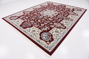 Burgundy 7' 10 x 10' Narenj Rectangle Area Rug 85% Polypropylene & 15% Polyester Traditional Classic Carpet for Living, Dining, Bedrooms, Office for Sale at Rug Engine
