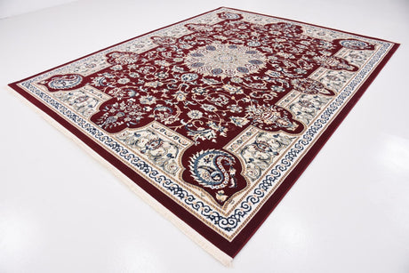 Burgundy 7' 10 x 10' Narenj Rectangle Area Rug 85% Polypropylene & 15% Polyester Traditional Classic Carpet for Living, Dining, Bedrooms, Office for Sale at Rug Engine