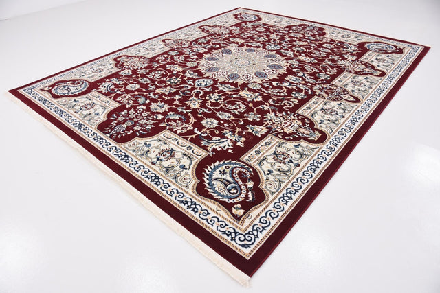 Burgundy 7' 10 x 10' Narenj Rectangle Area Rug 85% Polypropylene & 15% Polyester Traditional Classic Carpet for Living, Dining, Bedrooms, Office for Sale at Rug Engine