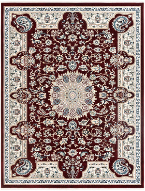 Burgundy 7' 10 x 10' Narenj Rectangle Area Rug 85% Polypropylene & 15% Polyester Traditional Classic Carpet for Living, Dining, Bedrooms, Office for Sale at Rug Engine