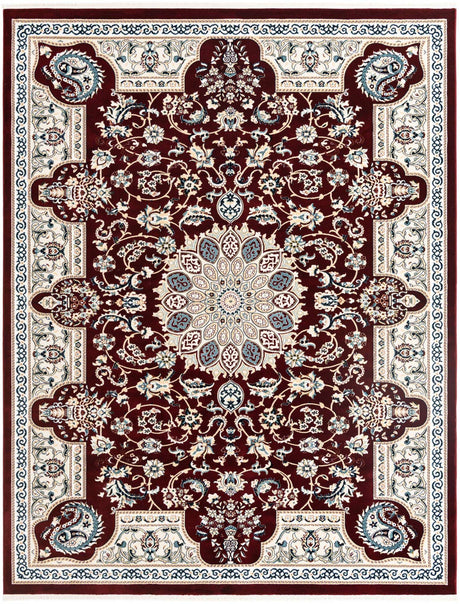 Burgundy 7' 10 x 10' Narenj Rectangle Area Rug 85% Polypropylene & 15% Polyester Traditional Classic Carpet for Living, Dining, Bedrooms, Office for Sale at Rug Engine
