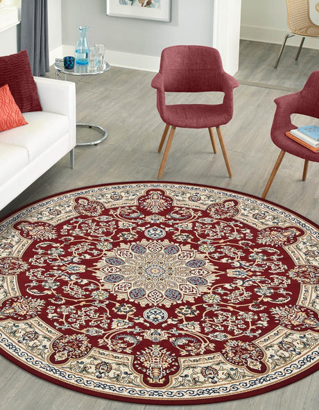 Burgundy 10' x 10' Narenj Round Area Rug 85% Polypropylene & 15% Polyester Traditional Classic Carpet for Living, Dining, Bedrooms, Office for Sale at Rug Engine