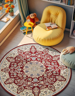 Burgundy 10' x 10' Narenj Round Area Rug 85% Polypropylene & 15% Polyester Traditional Classic Carpet for Living, Dining, Bedrooms, Office for Sale at Rug Engine