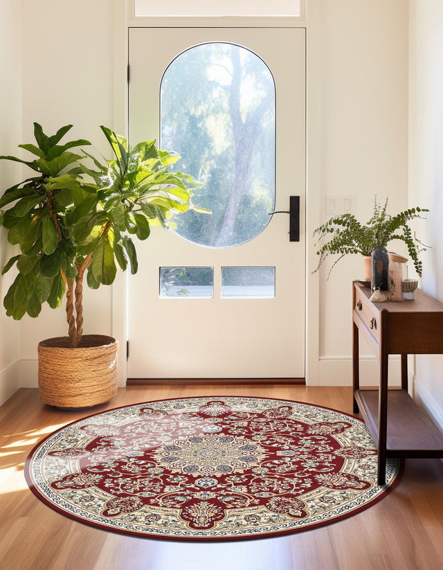 Burgundy 10' x 10' Narenj Round Area Rug 85% Polypropylene & 15% Polyester Traditional Classic Carpet for Living, Dining, Bedrooms, Office for Sale at Rug Engine