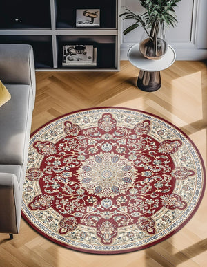 Burgundy 10' x 10' Narenj Round Area Rug 85% Polypropylene & 15% Polyester Traditional Classic Carpet for Living, Dining, Bedrooms, Office for Sale at Rug Engine