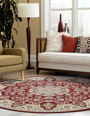 Burgundy 10' x 10' Narenj Round Area Rug 85% Polypropylene & 15% Polyester Traditional Classic Carpet for Living, Dining, Bedrooms, Office for Sale at Rug Engine