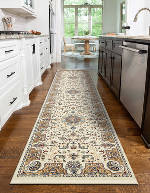 Ivory 3' x 13' 1 Narenj Runner Area Rug 85% Polypropylene & 15% Polyester Traditional Classic Carpet for Living, Dining, Bedrooms, Office for Sale at Rug Engine