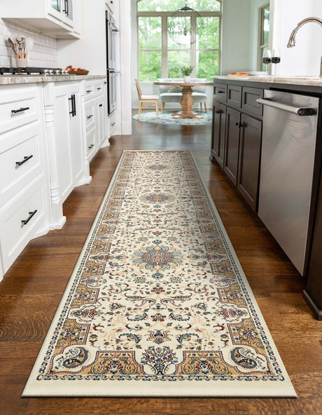 Ivory 3' x 13' 1 Narenj Runner Area Rug 85% Polypropylene & 15% Polyester Traditional Classic Carpet for Living, Dining, Bedrooms, Office for Sale at Rug Engine