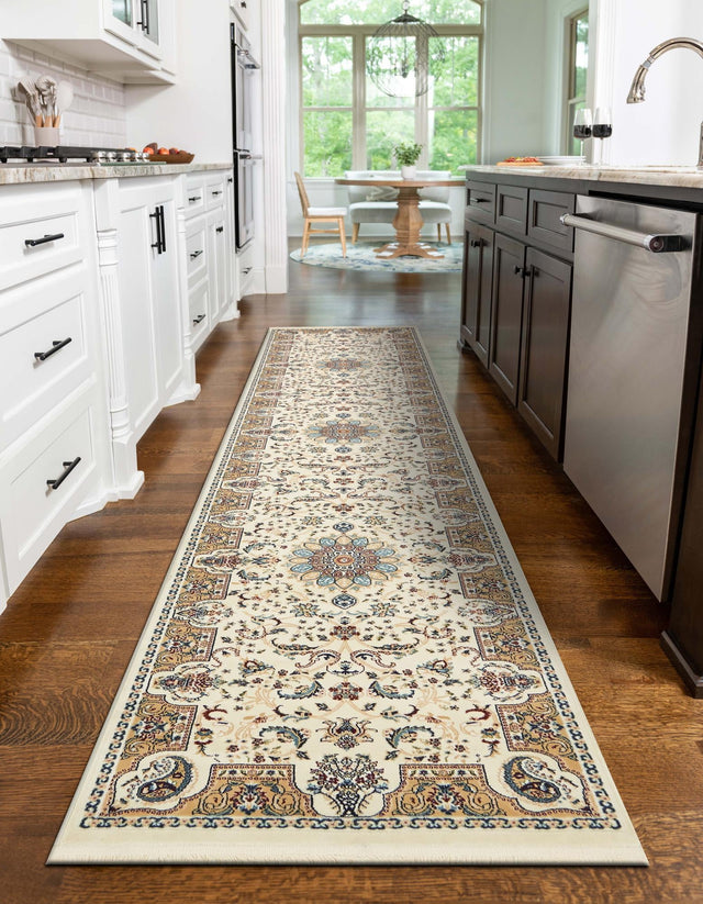 Ivory 3' x 13' 1 Narenj Runner Area Rug 85% Polypropylene & 15% Polyester Traditional Classic Carpet for Living, Dining, Bedrooms, Office for Sale at Rug Engine